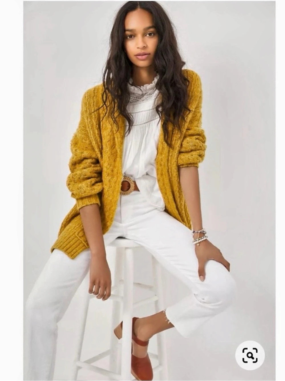 Anthropologie Textured Open Front Cardigan in Yellow